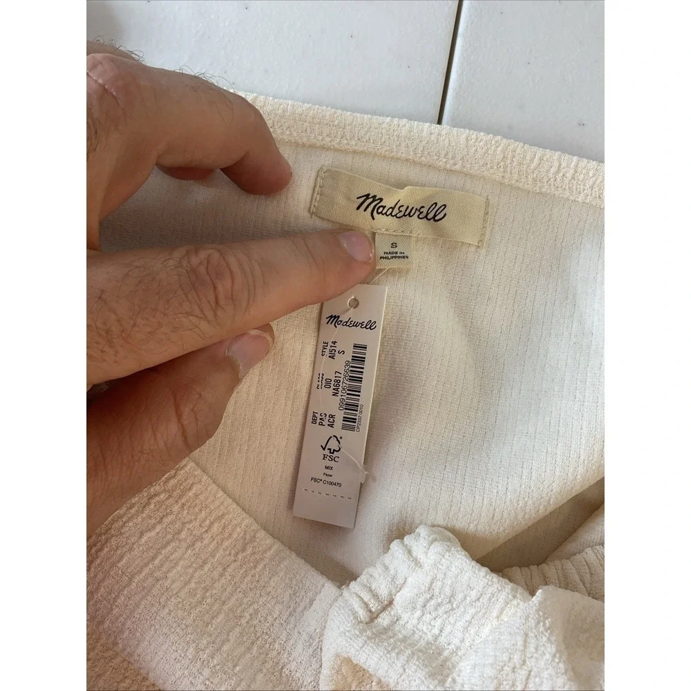 New Sz S Madewell Crepe Square-Neck Puff-Sleeve Top Ivory Travel Casual‎